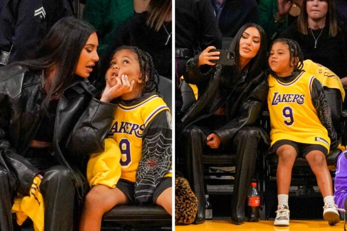 kim kardashian e saint west no jogo do lakers