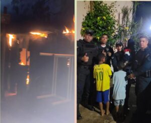 Polícia militar salva mulher e filhos de casa em chamas