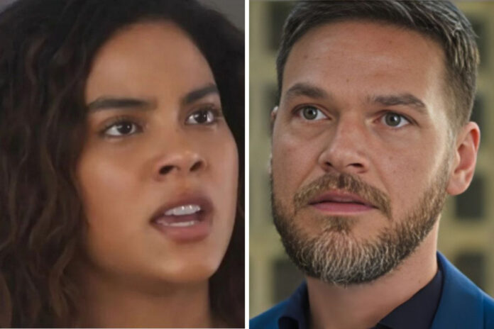 Jenifer (Bella Campos) e Theo (Emílio Dantas) em Vai Na Fé