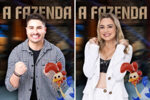 fotomontagem de lucas souza e rachel sheherazade em cartazes de a fazenda 15