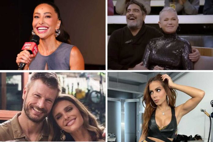 fotomontagem de abrinsa sato, xuxa com junno andrade, rodrigo hilbert com fernanda lima e anitta