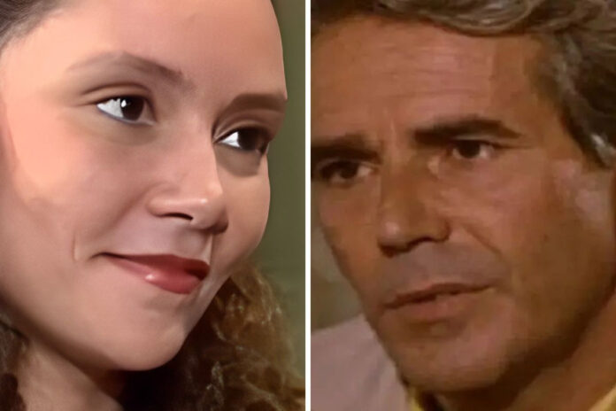 Arlete (Thaís de Campos) e Sampaio (Adriano Reys) em Mulheres de Areia